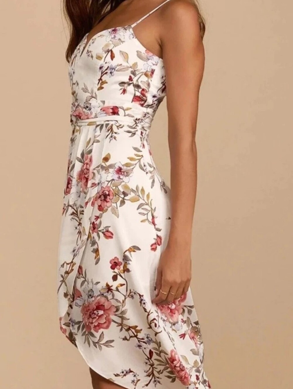 Lulus My Favorite Day Ivory Floral Print Tulip Skirt Midi Dress Size M - Picture 2 of 11